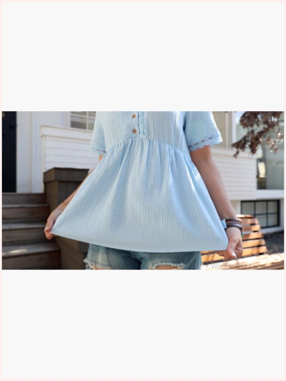 Lace Trim V Neck Short Sleeve Tunic Blouse Peplum Top - Picture 6 of 6